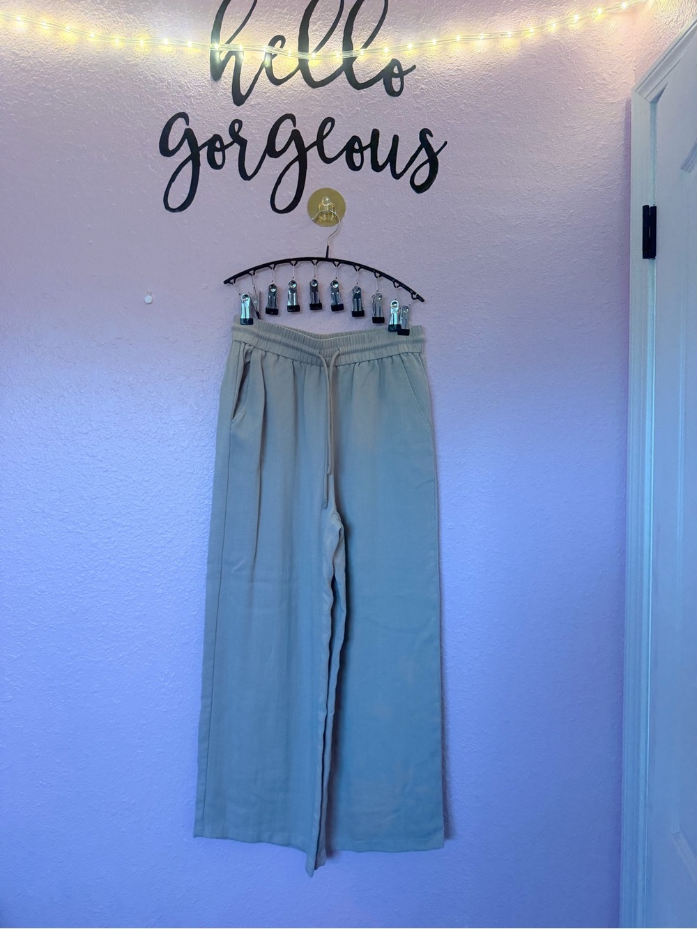 Halara women’s Wide-Leg Drawstring Pants in Light Beige